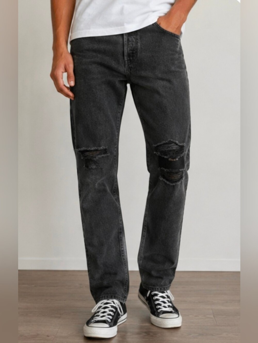 Levi’s 501 Original Jeans W30 L30 Black Distressed Ripped Button Fly 100% Cotton